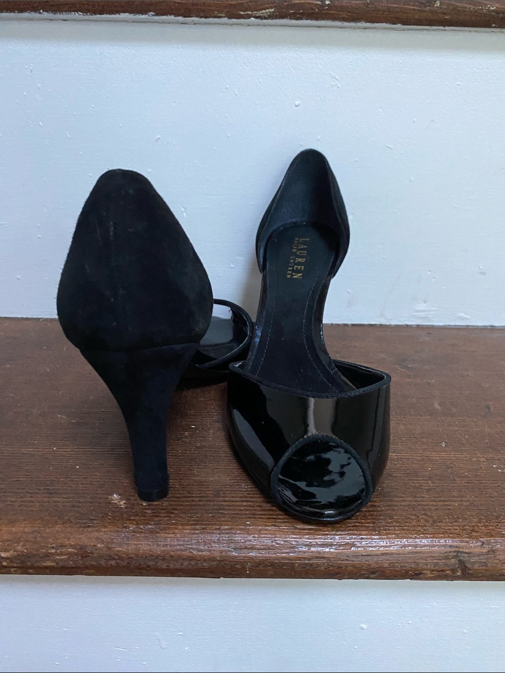 Lauren Ralph Lauren Black Patent Peep Toe D'Orsay Heels, Size 8 - Picture 6 of 8